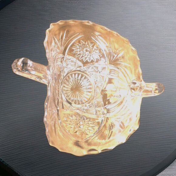 Vintage Clear Glass Flared Oval Bowl 2 Handled Elegant Festive Decorative - Picture 9 of 12